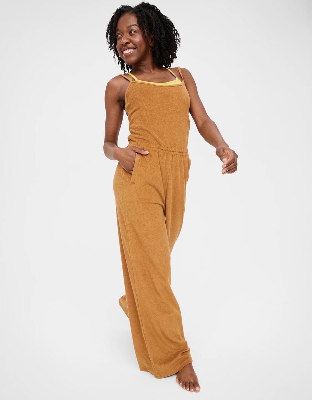 OFFLINE By Aerie Summer Lights Terry Cloth Jumpsuit Soft Tan Brown XS American